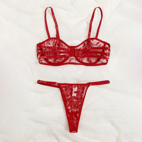 Sujetador Casual De Encaje Tipo Bralette Bordado Con Flores