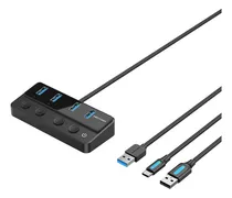 Comprar Hub Usb 3.0 Vention Multipuerto - 4 en 1 - Adaptador Usb 3.0 a 4 puertos Usb + Usb c - 5gbs - Premium - Teclado \u002F Disco rigido \u002F Mouse \u002F Pendrive \u002F Celular \u002F Impresora - Negro - CHWBF