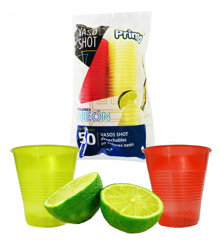 Vaso Shot Neón Desechable Tequilero Caballito - 50 Piezas