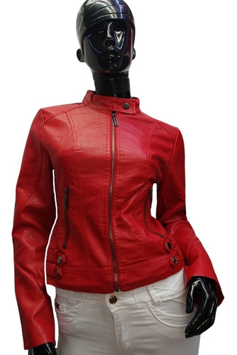 Imagen 4 de 5 de Chamarra Dama Tacto Piel Tipo Piel Biker Tactopiel Chaqueta