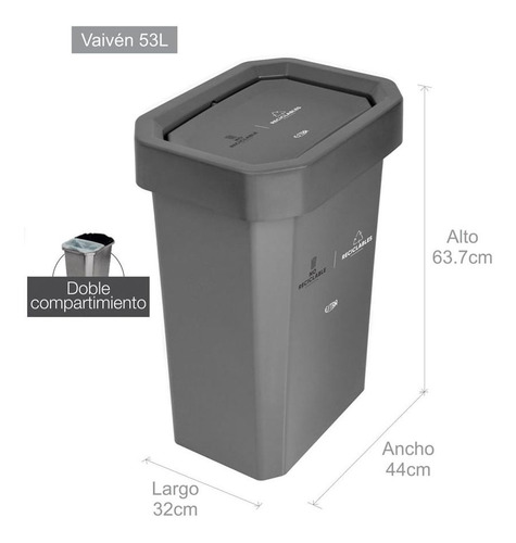 Imagen 3 de 3 de Canecas Estrabins Vivén 53l Doble Aprovechable No Aprovechab