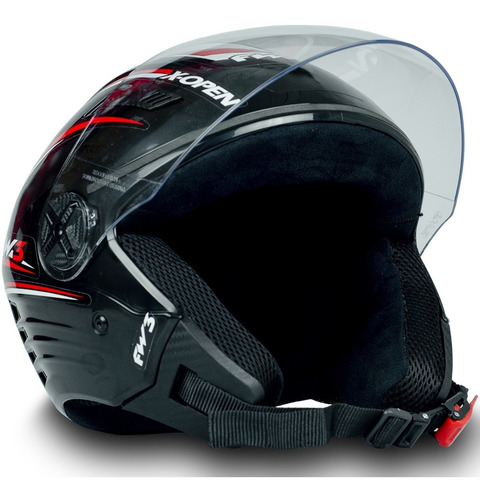 Imagem 4 de 6 de Capacete Moto Aberto X Open Preto Vermelho Viseira Cristal