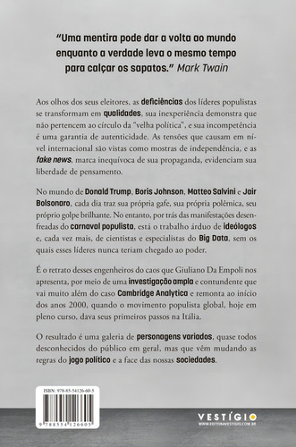 Os engenheiros do caos: Como as fake news, as teorias da conspiração e os algoritmos estão sendo utilizados para disseminar ódio, medo e influenciar eleições, de da Empoli, Giuliano. Espírito do Tempo (1), vol. 1. Editorial Autêntica Editora LTDA,JC Lattès, capa mole em português, 2019