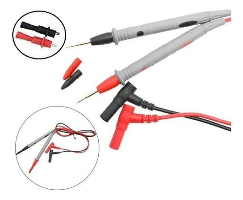 Par De Cables Para Multimetro Tester Finas Con Pinzas Caiman