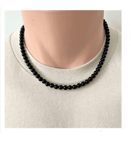 Collar Hombre Surfer Cuentas Negras 6 Mm 40-45 Cm
