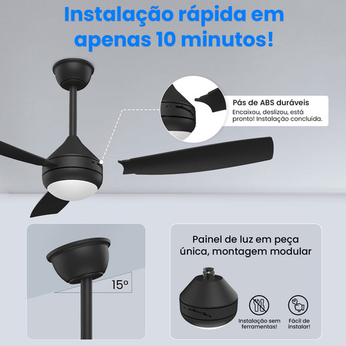Ventilador De Teto Moderno De 42 Polegadas Com Luz Led E Controle Remoto, Ventilador Silencioso De 3 Pás Para Ambientes Internos/externos Com 3 Cores De Luz E 6 Velocidades
