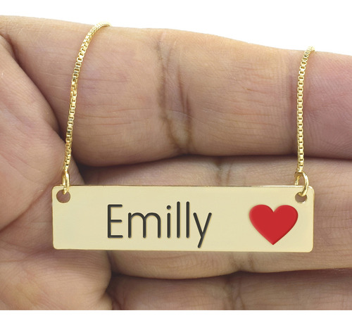 Colar Nome Personalizado Coração Resinado Emilly Banhado Our