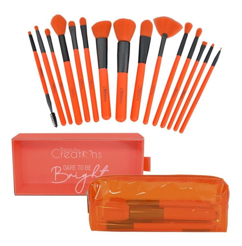 Beauty Creations Orange Neon Set De Brochas 15 Piezas Color Naranja