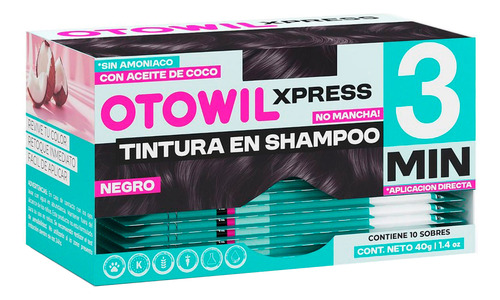 Otowil Xpress Tintura En Shampoo 3 Min Color Negro X10 6c