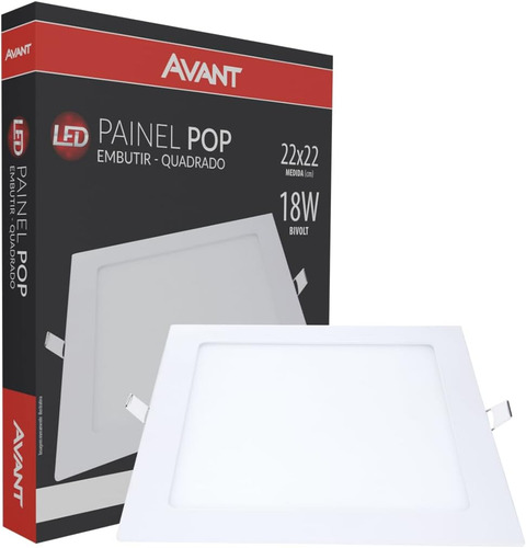 Luminária Plafón Led de Teto Avant Quadrado de Sobrepor 18W na Cor Branco 100V/240V Bivolt