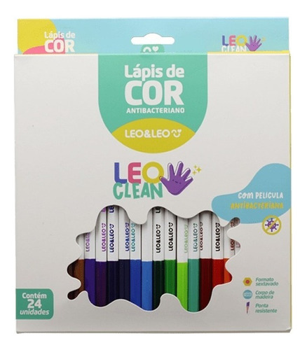 Lápis De Cor Leo Clean Antibacteriano 24 Cores
