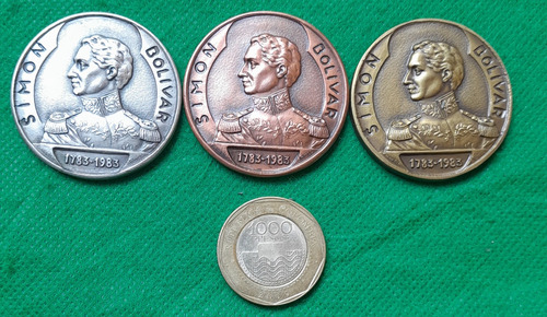 3 Medallas Argentinas, Bicentenario Nacimiento Simon Bolivar