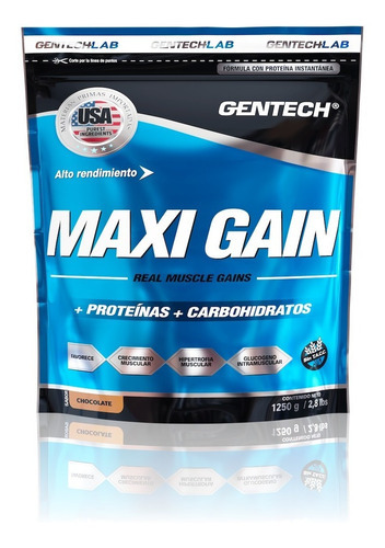 Maxi Gain Gentech 1250 Grs Ganador De Peso Masa Muscular Sabor Chocolate