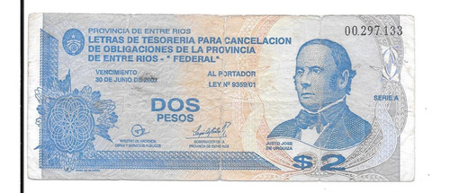 Liquido Bono Billete Argentina 2 Federales Entre Ríos