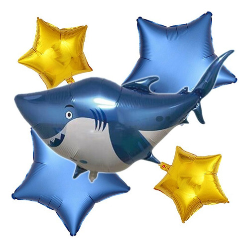 Set De Globos Decoración 5 Uds Tiburón Grande + Estrellas