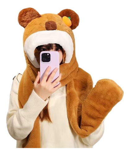 Conjunto De Bufanda Con Guantes Y Gorro Con Capucha Capibara