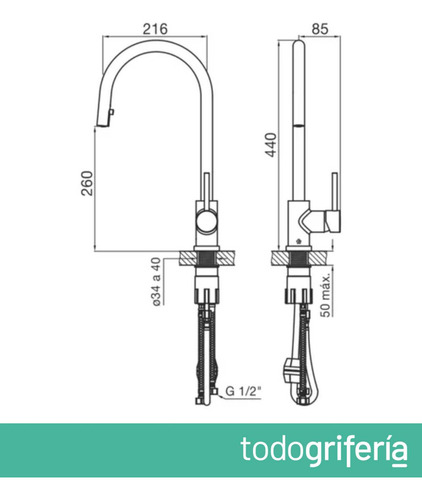 Grifo de cocina monocomando FV 87 Temple 0412.01/87 extensible cromo acabado cromado