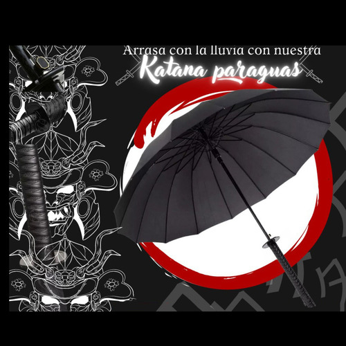 Sombrilla Katana Samurai Elegante Accesorio Sol Y Lluvia Color Negro Diseño de la tela Liso