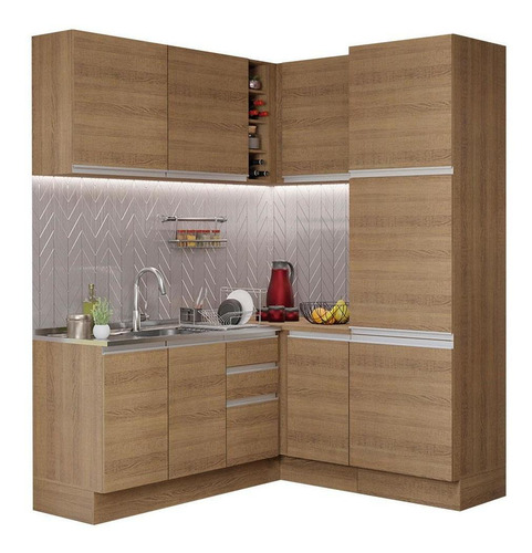 Cozinha Completa Canto Madesa Glamy 329001 Armário Balcão R Cor Rustic