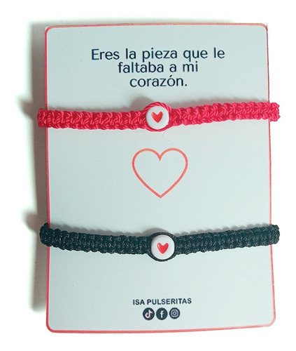 Dúo Set Pulseras De Pareja Corazón Novios Hilo Ajustable