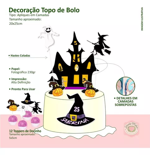 Topo Para Bolo Festa Tema Decoração Halloween Bruxa