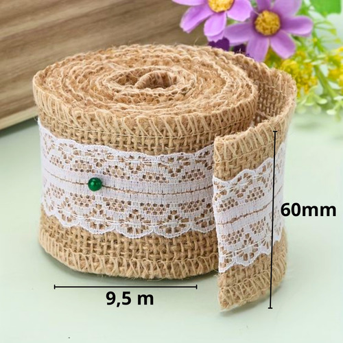 Rollo De Cinta De Yute Con Encaje, 6 Cm X 9,5 Mm, Color Craf