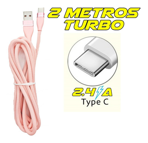 Cabo Usb Tipo C 2 Metros Para Xiaomi Redmi Note 9