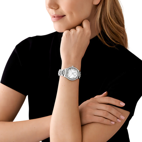 Reloj Mujer Michael Kors Mk4807 Sage Correa Plateado Bisel Plateado Fondo Blanco