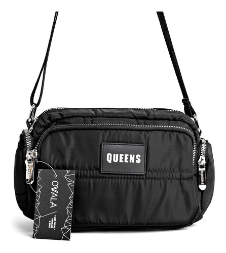 Imagen 5 de 6 de Cartera Bandolera Mujer Queens Negra Bolsillos Cierre
