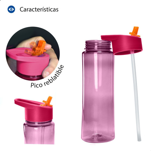 Imagen 3 de 6 de Botella Deportiva Plastica Con Pico Rebatible Agua Sport