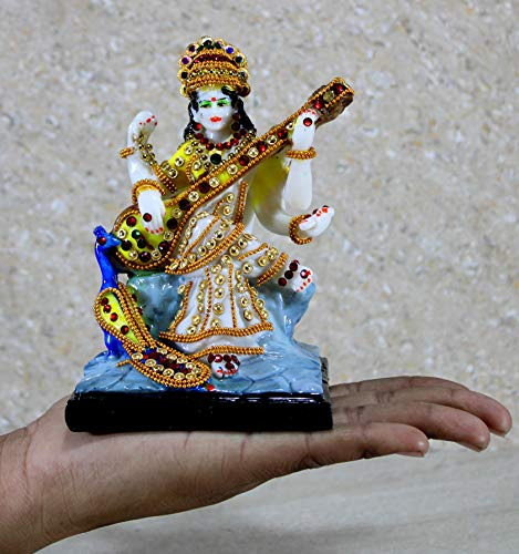 Escultura De Resina De Saraswati 28 Cm Multicolor