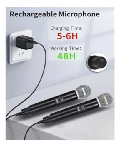 Kir De 2 Micrófonos Profesionales Para Karaoke Inalambricos Negro