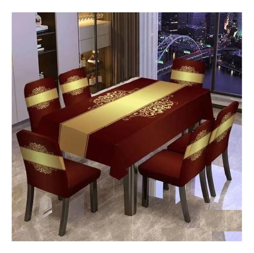 Set De Mantel Para Comedor Con 6 Fundas Para Silla