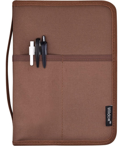 Funda A5 Marrón Con Doble Cremallera Y Soporte Bolígrafo