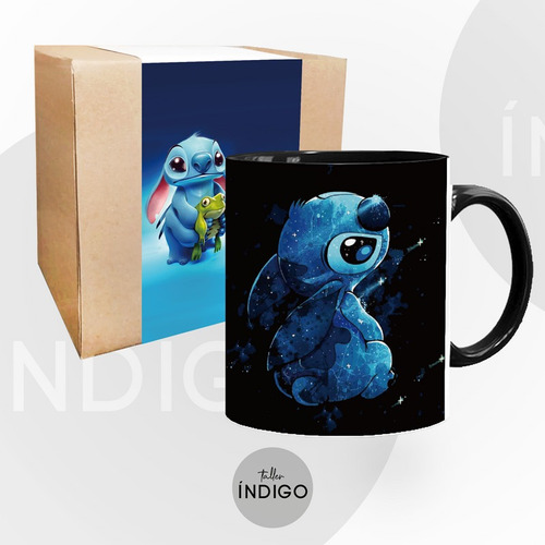 Mug Stitch Cerámica Color Interno + Empaque Personalizado