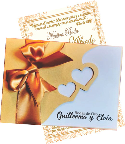 50 Invitaciones Para Boda, Color Oro, Completas, Urgentes