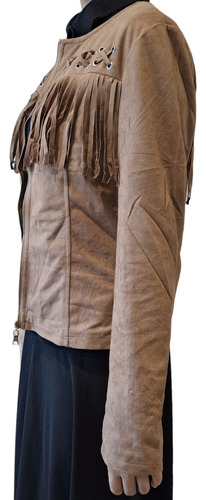 Campera De Gamuza Con Flecos De Mujer Ultra Liviana.