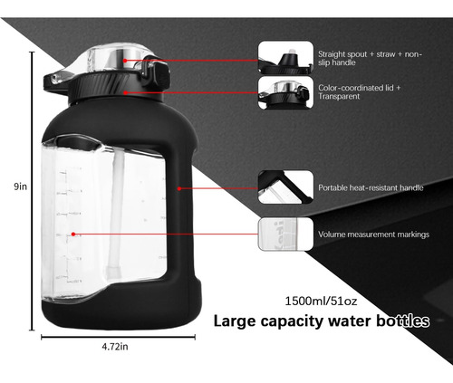 Litex Botella De Agua De Gran Capacidad De 51 Oz, Sin Bpa Co