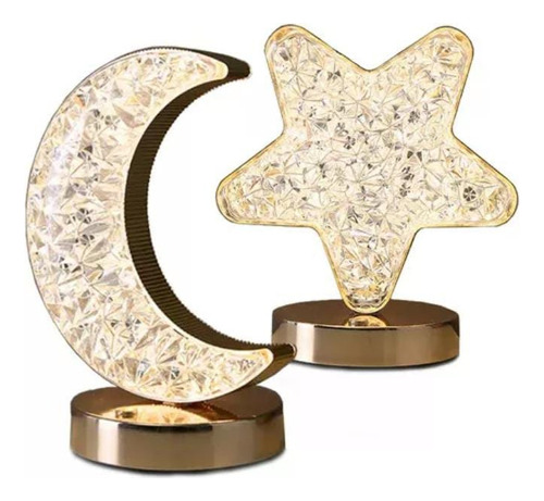 Lampara Decorativa  Cristal Recargable Touch Luna, Estrella