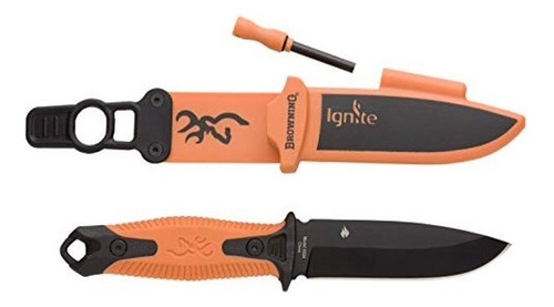 Cuchillo Navaja Browning Caza Pesca Camping Pedernal Fuego Color Naranja Con Negro