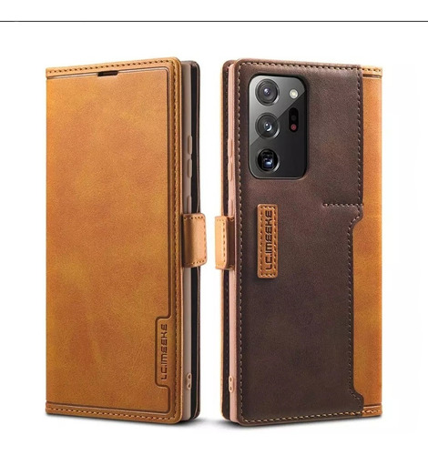Carcasa Flip De Cuero Brown Con Interior Tpu Samsung Note 20