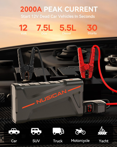 Arrancador De Batería Nusican N16 2000a 12v 18000mah Led