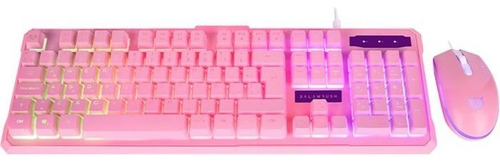 Kit De Teclado Y Mouse Alambrico Iluminacion Led Rgb Rosa