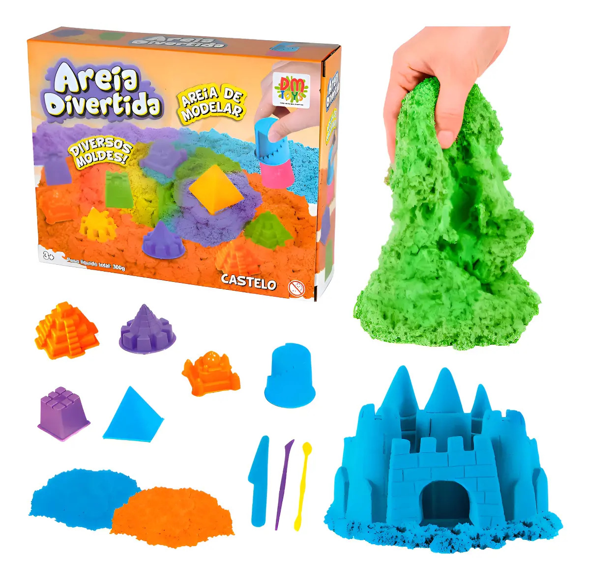 Kit Areia Mágica Infantil 300g Com Ferramentas E 6 Forminhas Cor Areia Castelinho