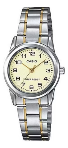 Reloj Casio Para Dama Ltp-v001sg-9budf Plateado Con Dorado 