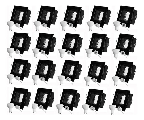 Pack 20 Spot Embutir Antideslumbrante Cuadrado Negro Led 7w Negro / Luz Cálida