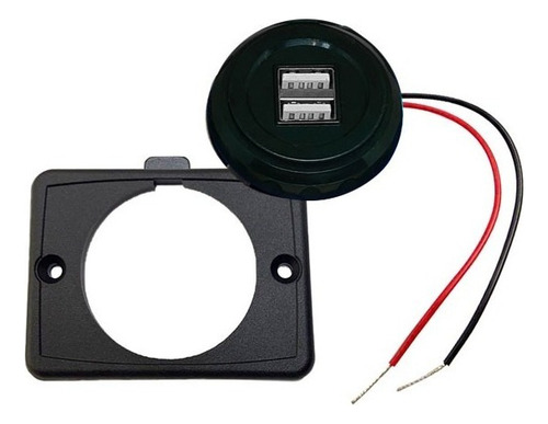 Carregador Onibus Duas Entradas Usb Led Azul 12v / 24v Cor Preto