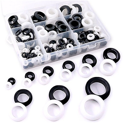  200pcs 9 Sizes Black White Round Rubber Grommet Assort...