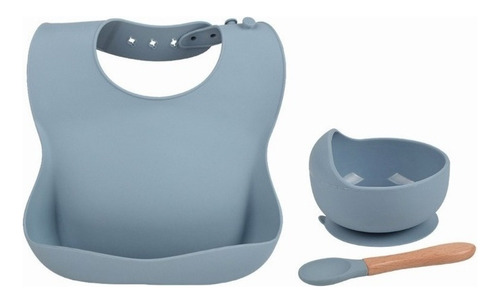 Kit Alimentação Bebê Silicone Prato, Babador, Garfo E Colher