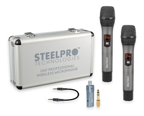 Imagen 1 de 3 de Microfonos Inalambricos 70m Alcance Uhf Con Maleta Steelpro